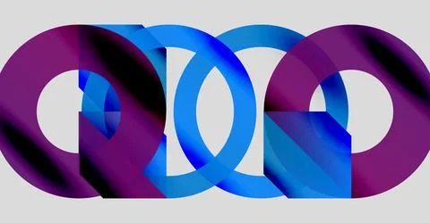 Abstract design features interlocking rings. Purple, blue hues create dynamic Stock Illustration