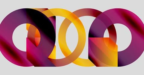 Abstract design features interlocking rings. Purple, gold hues create dynamic Stock Illustration