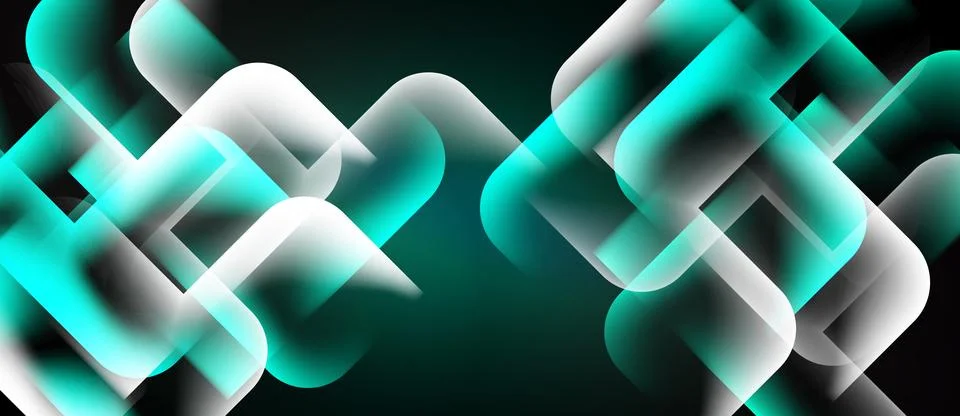 Abstract design features interwoven turquoise, white shapes. Dark background Stock Illustration