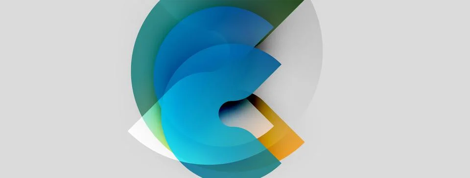 Abstract design features layered blue, gold shapes. Circular elements overlap 스톡 일러스트