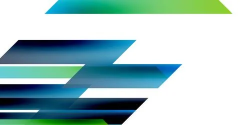 Abstract design features layered blue, green rectangles over white background. イラスト素材