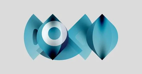 Abstract design features layered blue shapes. Circular elements create depth, Stockillustratie