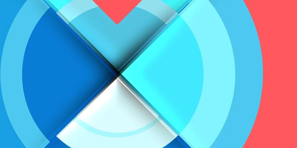 Abstract design features layered circles, blue hues, white accents, subtle red Stock Illustration