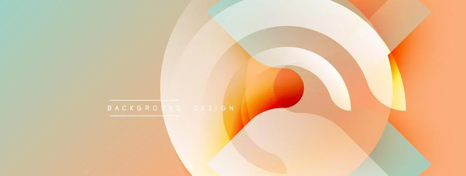 Abstract design features layered circles, gradients. Peach, teal hues create Illustrazione stock