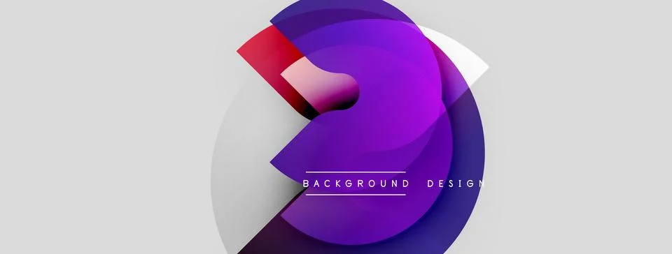 Abstract design features layered circles, vibrant purple hues, subtle gradients. Stock Illustration