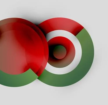 Abstract design features layered circles. Red, white, green colors create Illustrazione stock