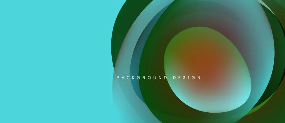 Abstract design features layered circles, teal background. Gradient colors blend Illustrazione stock