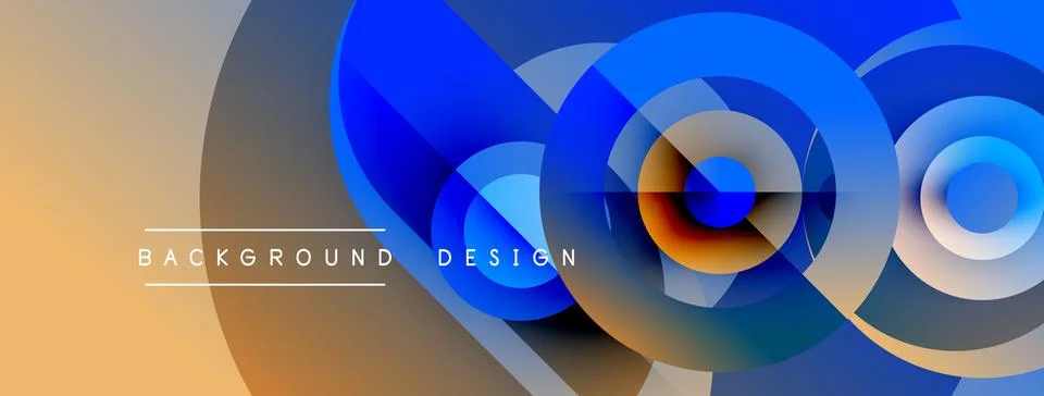 Abstract design features layered circles, blue tones, beige gradient. Modern Illustrazione stock