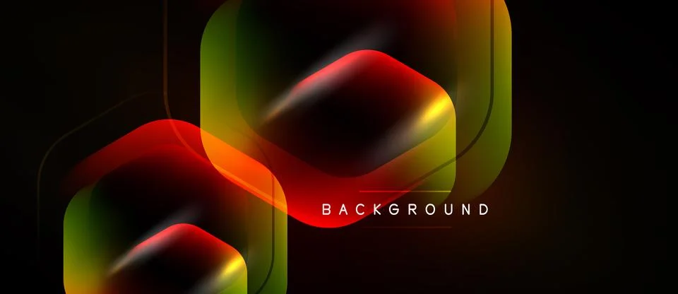 Abstract design features layered geometric shapes. Vivid colors blend, creati Stock Illustration