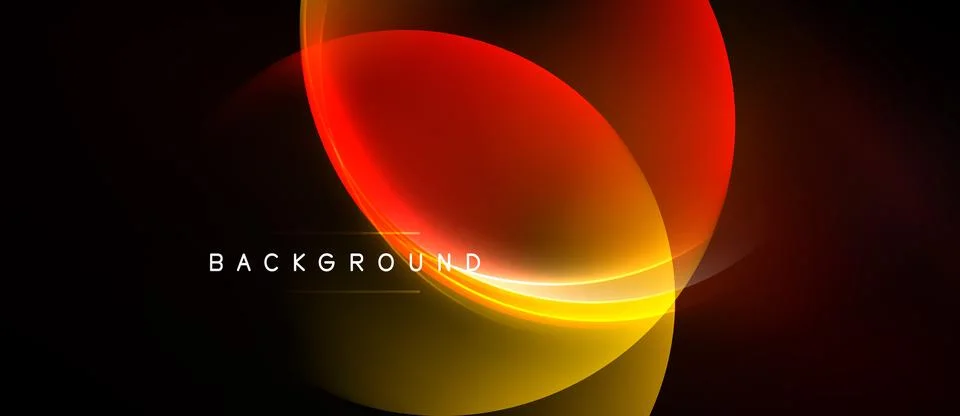 Abstract design features layered glowing circles. Warm colors dominate dark Stock Illustration