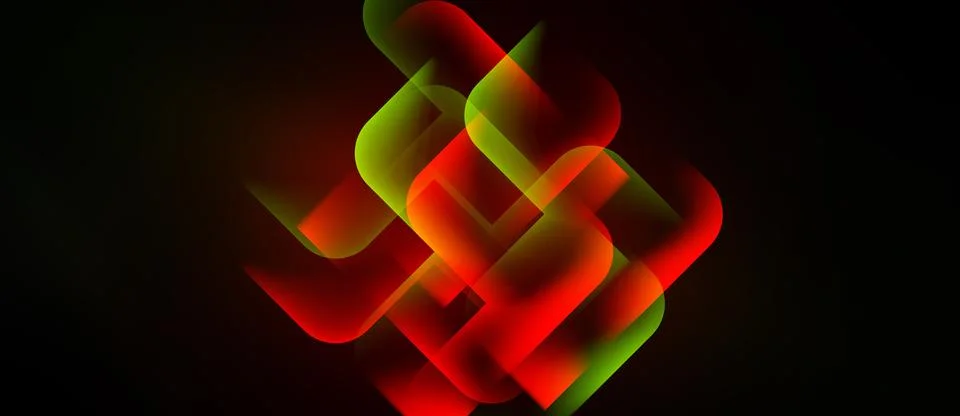 Abstract design features layered, glowing ribbons. Colors blend from red, g.. Stock Illustration