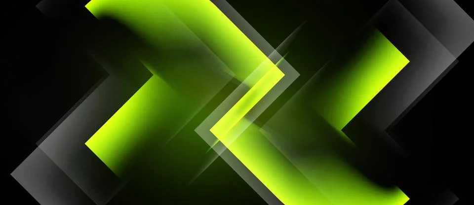 Abstract design features layered green chevron shapes over dark background. Ilustração Stock
