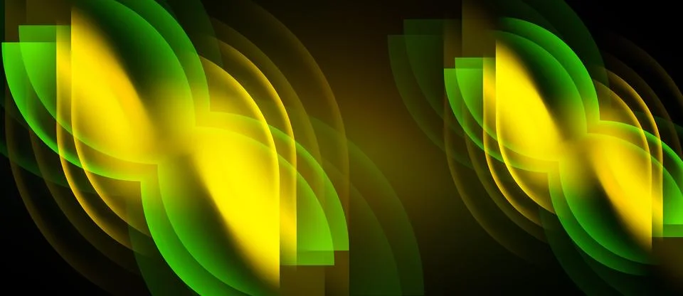 Abstract design features layered green, yellow petals. Dark background Stock Illustration