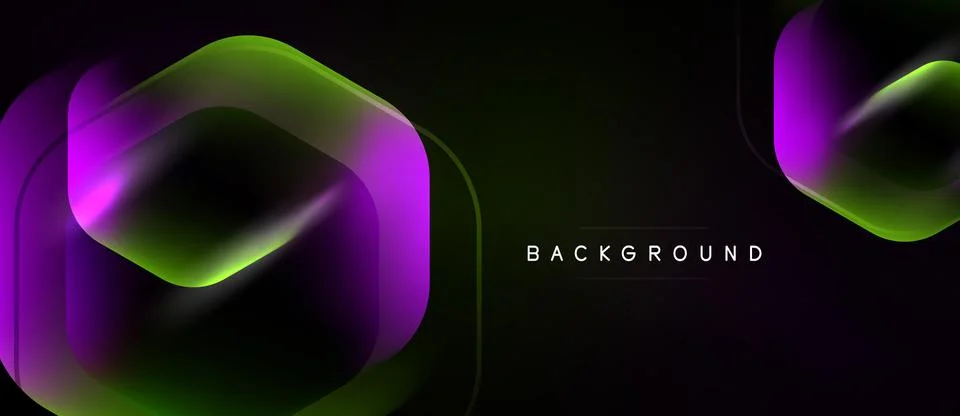 Abstract design features layered hexagons, vibrant gradients. Dark background Stock Illustration