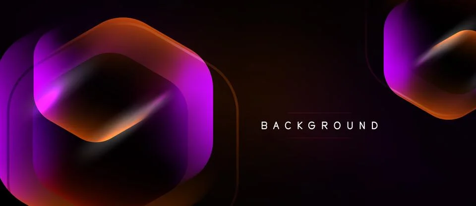 Abstract design features layered hexagons, vibrant gradients. Dark background Illustrazione stock