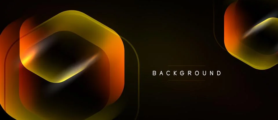 Abstract design features layered hexagons, warm colors, dark background. Mode Illustrazione stock