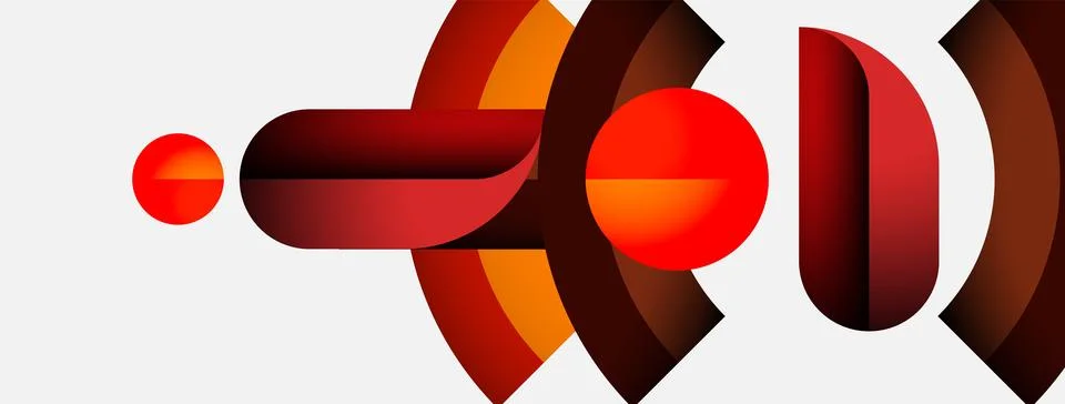 Abstract design features layered orange, red shapes. Circular elements create Stock Illustration