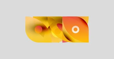 Abstract design features layered orange, yellow shapes. Circular elements add Illustrazione stock