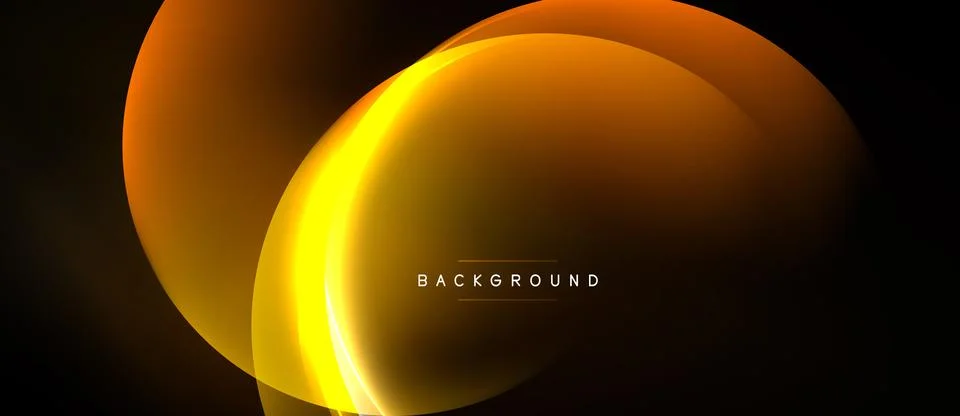 Abstract design features layered orange, yellow circles over black background Stock Illustration