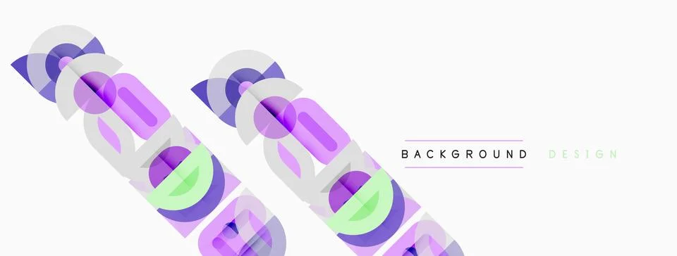 Abstract design features layered purple, green shapes. Minimalist aesthetic.. Stock Illustration