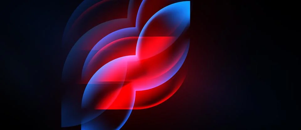 Abstract design features layered red, blue shapes. Glowing effect creates Stock Illustration