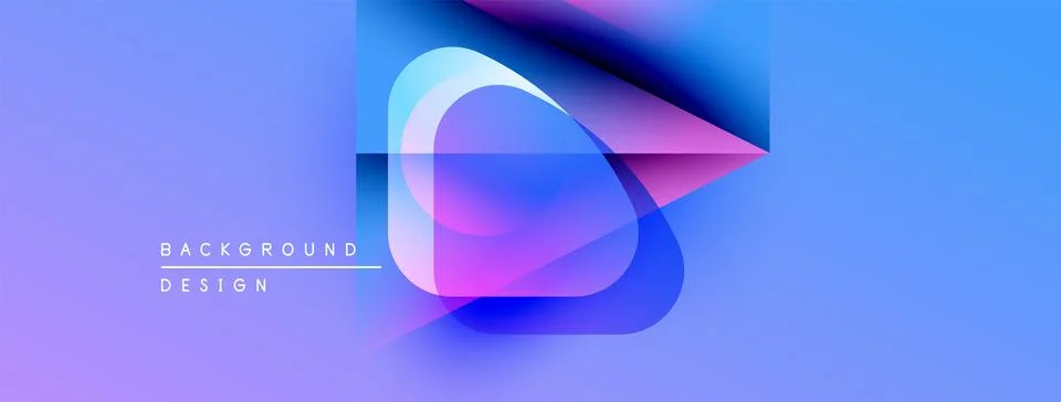 Abstract design features layered shapes, vibrant blues, purples. Gradient effect Ilustración de archivo