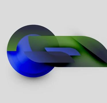 Abstract design features layered shapes, blue, green, dark tones. Minimalist Stock Illustration