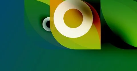Abstract design features layered shapes, vibrant greens, yellows, teal. Circular イラスト素材