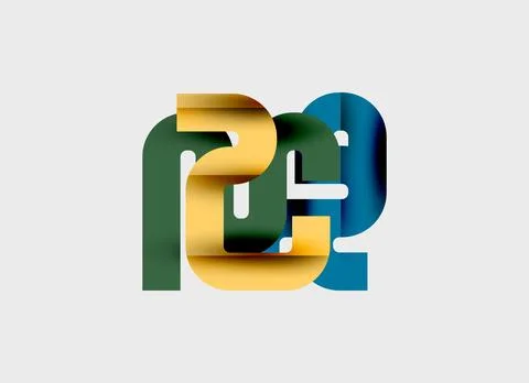 Abstract design features layered shapes, vibrant colors. Green, gold, blue Illustrazione stock
