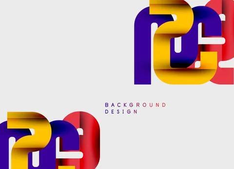 Abstract design features layered shapes, vibrant colors. Yellow, blue, red Stock Illustration