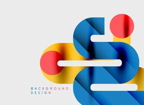Abstract design features layered shapes, vibrant colors. Blue, yellow, red 스톡 일러스트