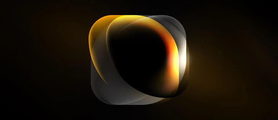 Abstract design features layered shapes, warm colors, black background. Smoot Stock Illustration