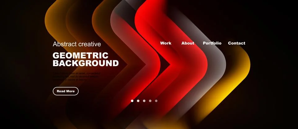 Abstract design features layered shapes, vibrant colors, text elements. Moder Illustrazione stock