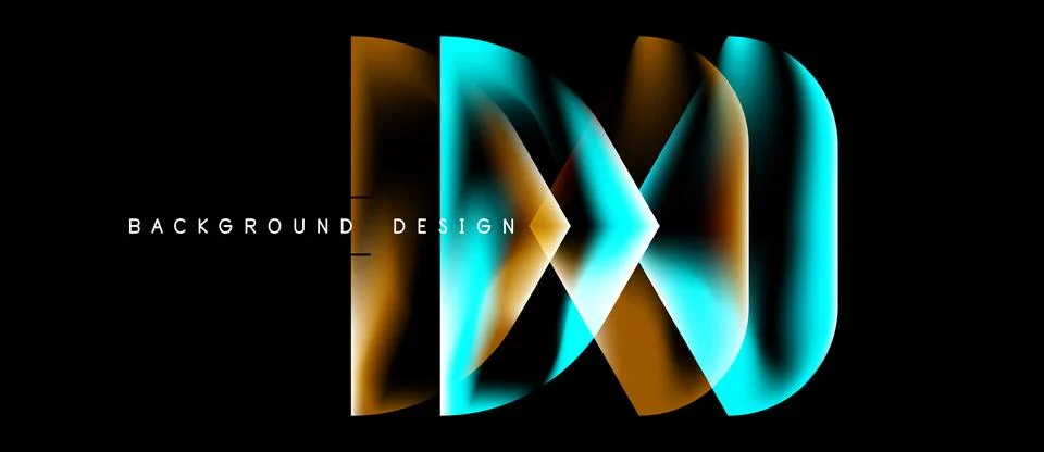 Abstract design features layered shapes, vibrant colors, dark background. M.. Stock-Illustration