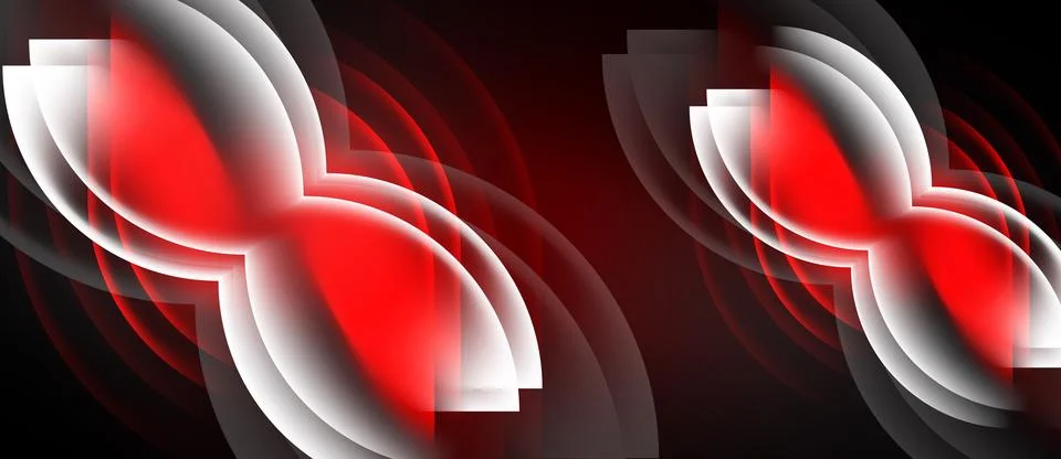 Abstract design features layered shapes, red center, white outlines. Black Stock Illustration
