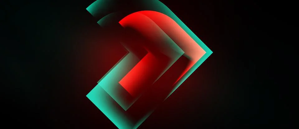 Abstract design features layered shapes, vibrant red, teal hues. Gradient e.. Stock Illustration