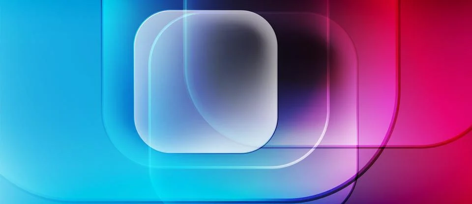 Abstract design features layered squares, bluepink gradient. Smooth curves 스톡 일러스트