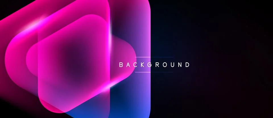 Abstract design features layered squares, vibrant pinks, blues. Dark backgrou Stockillustratie