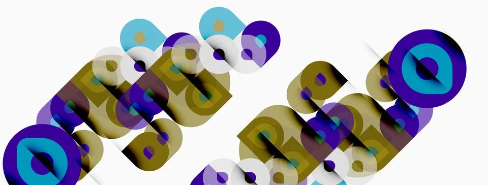 Abstract design features layered text elements. Colors include blue, gold, .. Stock Illustration