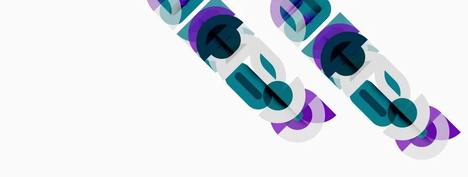 Abstract design features layered text elements. Purple, teal hues dominate .. 库存插图