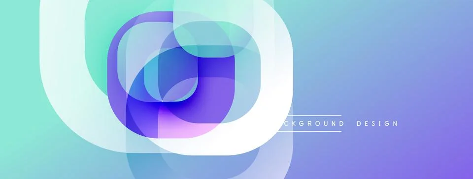 Abstract design features layered translucent circles. Colors shift from teal to Stock Illustration