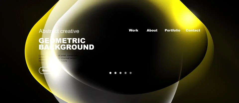 Abstract design features layered yellow shapes over black background. Text Ilustração Stock