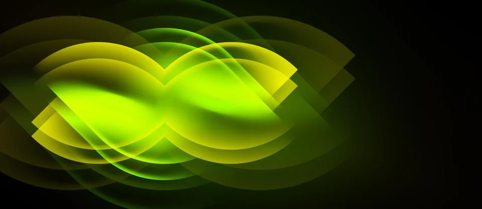 Abstract design features layered yellow, green shapes. Soft glow emanates fro Stock Illustration