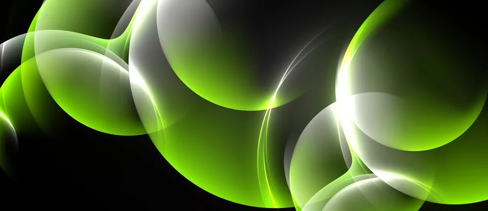 Abstract design features luminous green circles, curves, flowing shapes again Stock Illustration