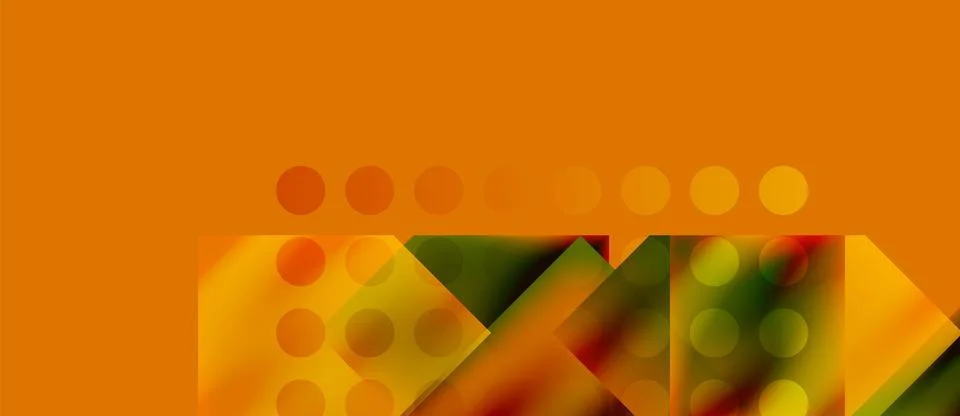 Abstract design features orange background, geometric shapes, circles, triangles Illustrazione stock