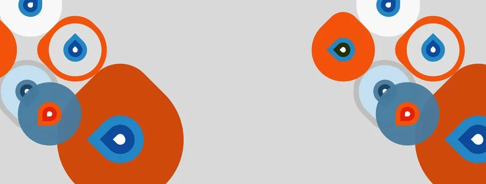 Abstract design features orange circles, blue details. Shapes overlap creatin Stock Illustration