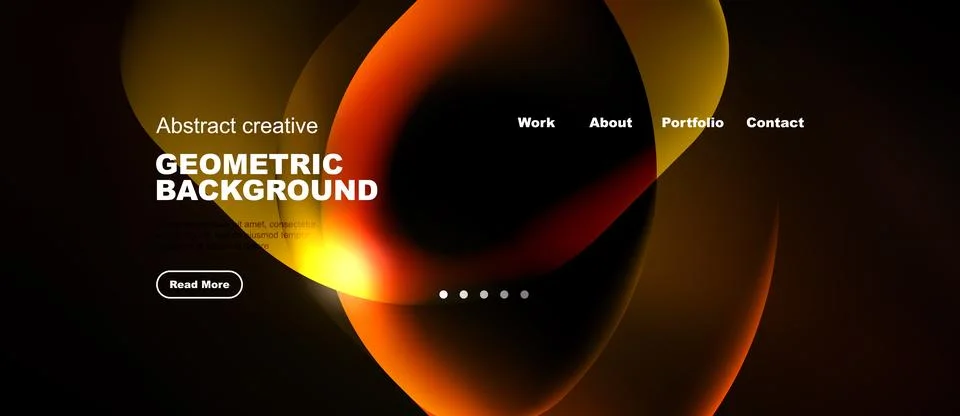 Abstract design features orange curves, dark background. Website header inc.. イラスト素材