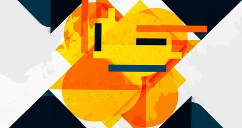 Abstract design features orange shapes, lines, plus dark background. Geometric 스톡 일러스트