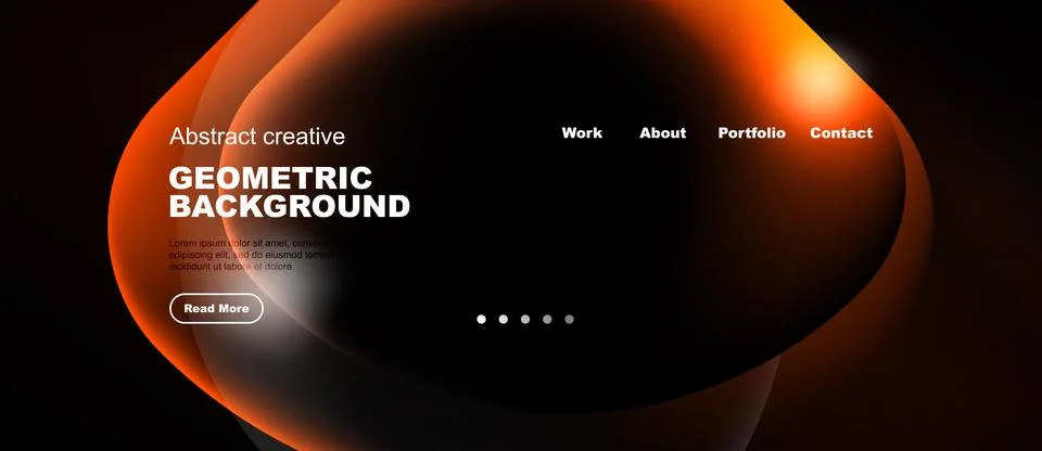 Abstract design features orange shapes over black background. Website header Ilustração Stock
