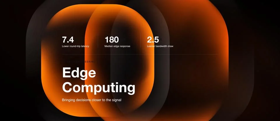 Abstract design features orange shapes, data points, text promoting edge Stock Illustration
